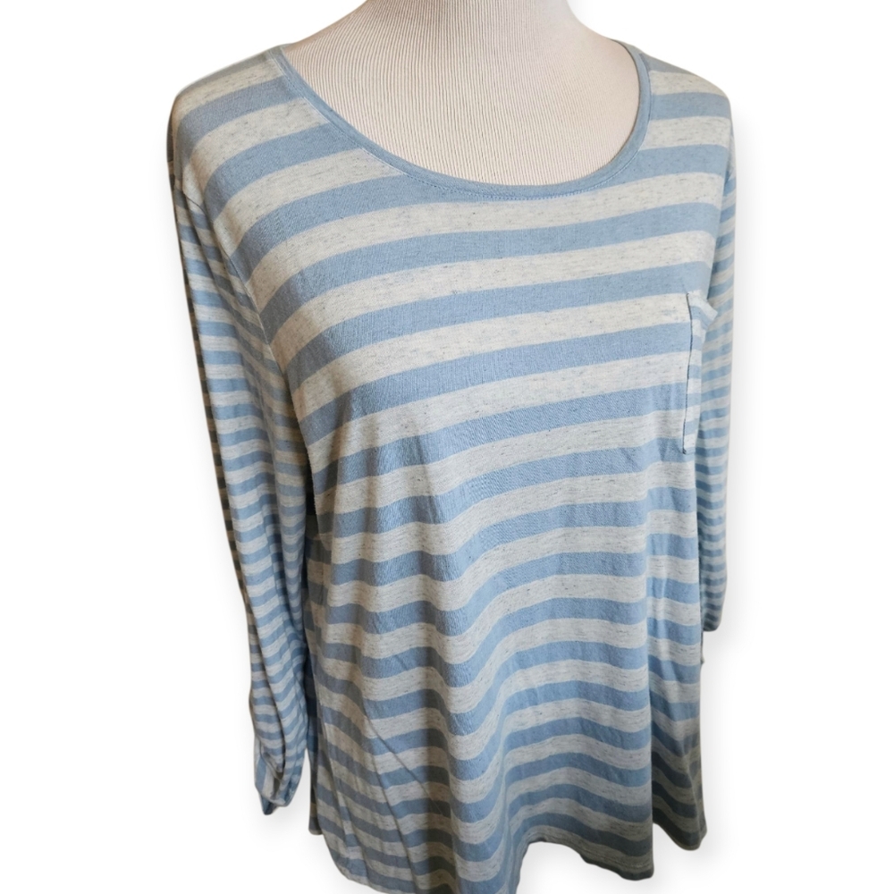 Faded Glory Blue and White Striped Long Sleeve Top Size XL.